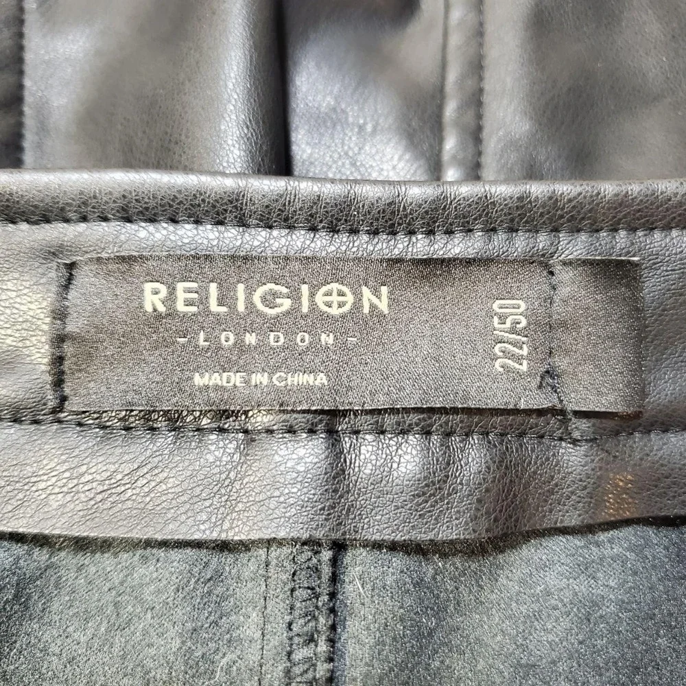 Religion London Skirt Womens 22 Black Faux Leather A-Line‎ Midi Zip Panel Edgy